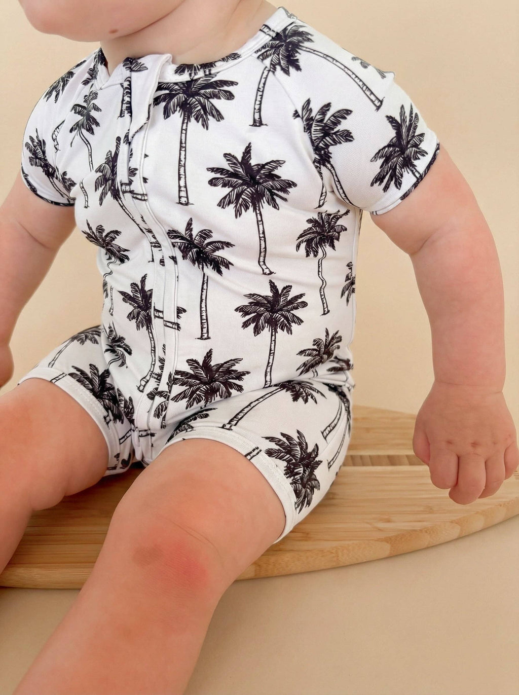 Lucky Panda Kids - Bamboo Shorty Romper - Palm Style White