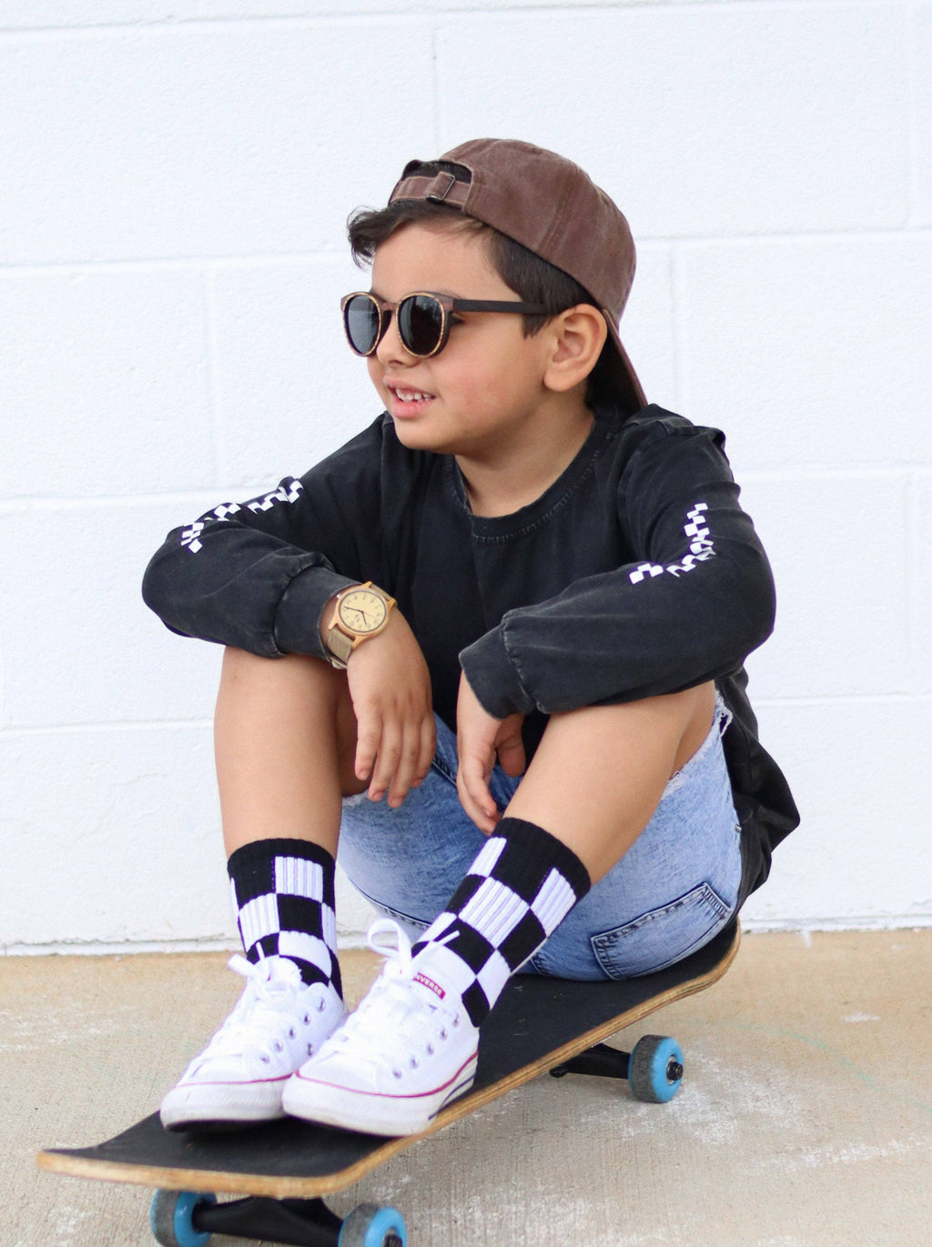 Kickin it up Socks - Black + White Checker