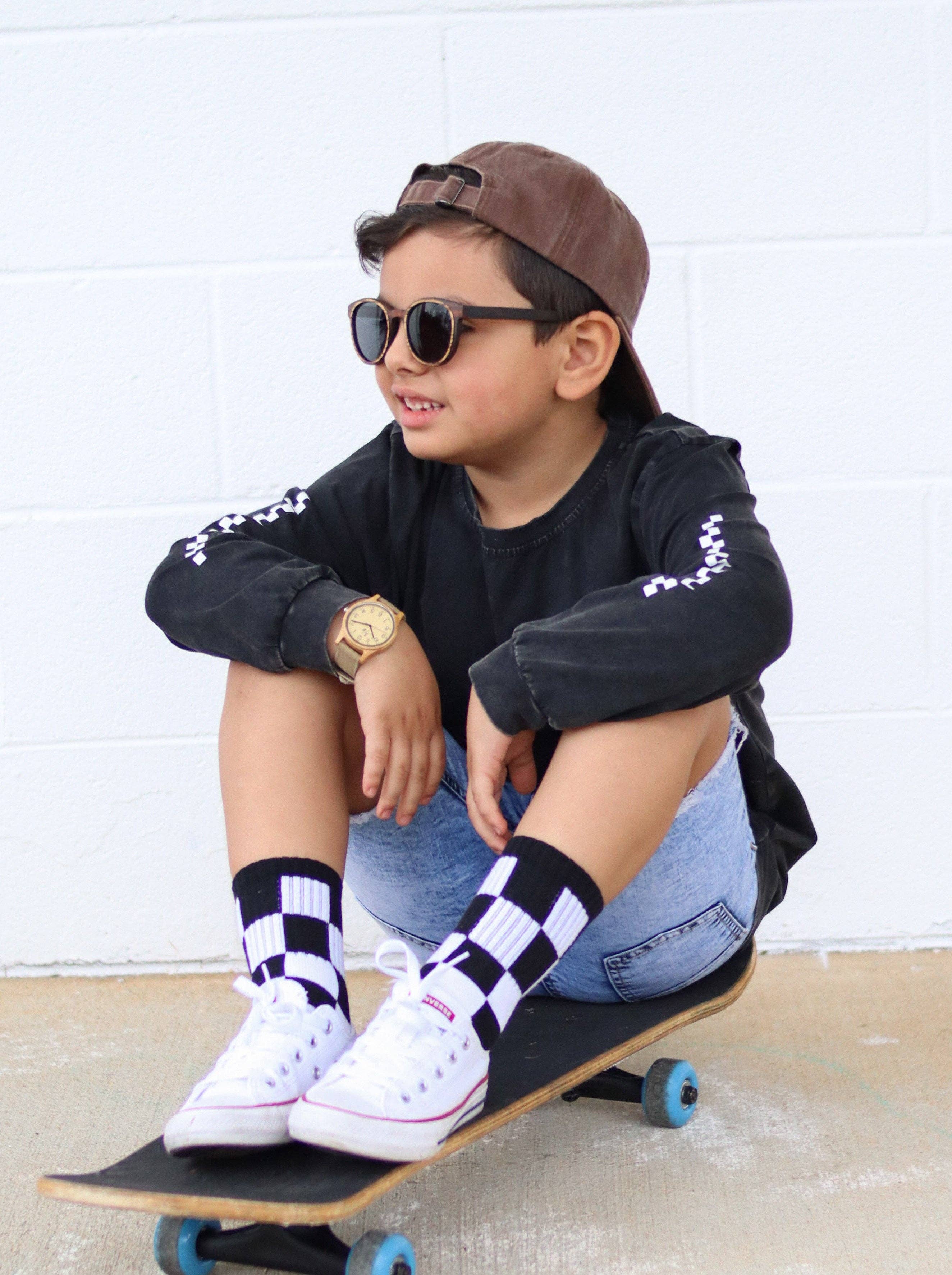 Kickin it up Socks - Black + White Checker