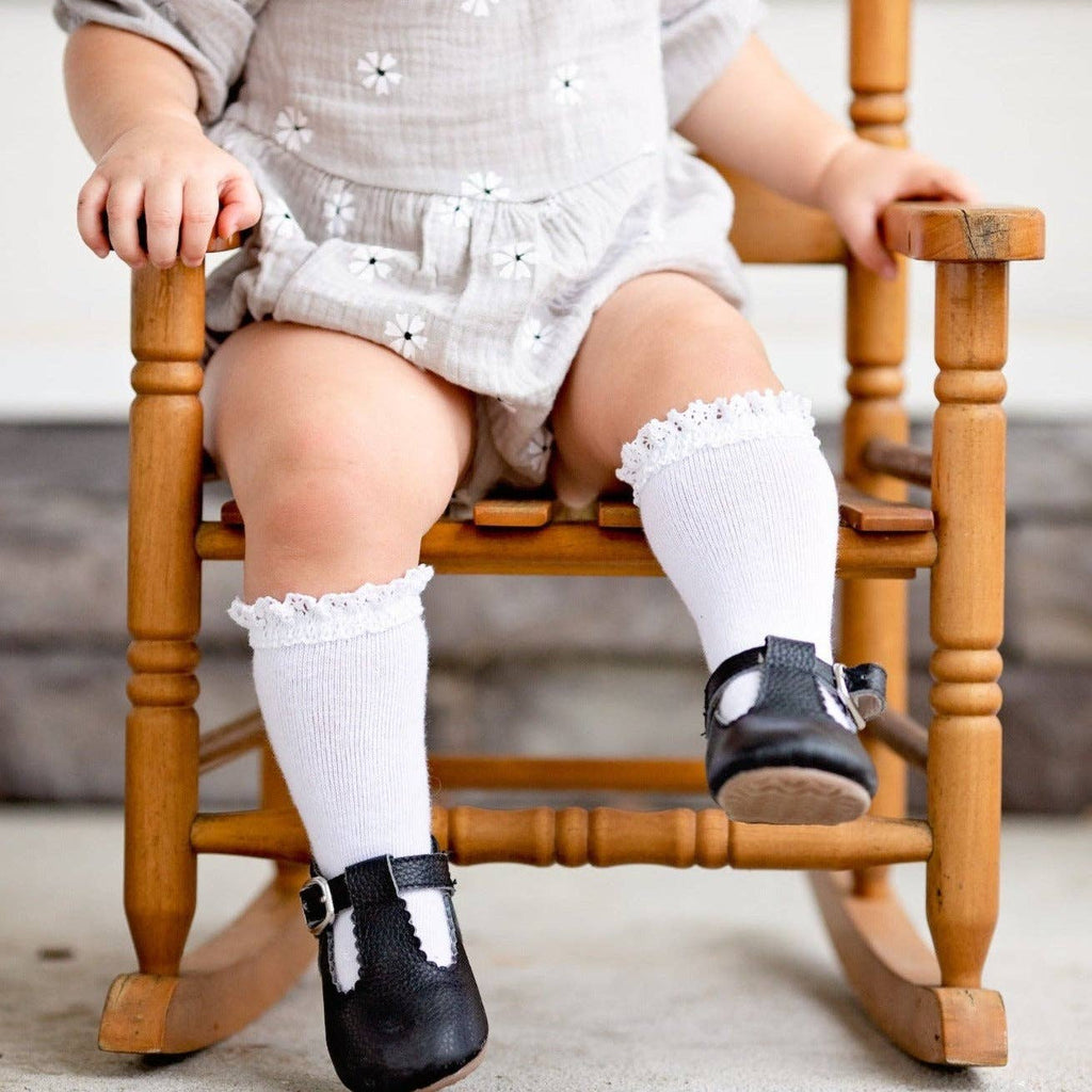 Little Stocking Co. Lace Top Knee High Socks - White