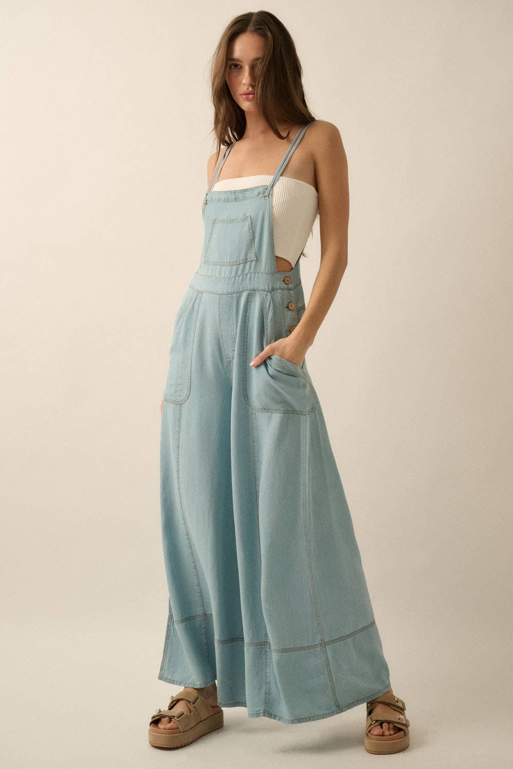Women's Denim Wide-Leg Overall Jumpsuit
