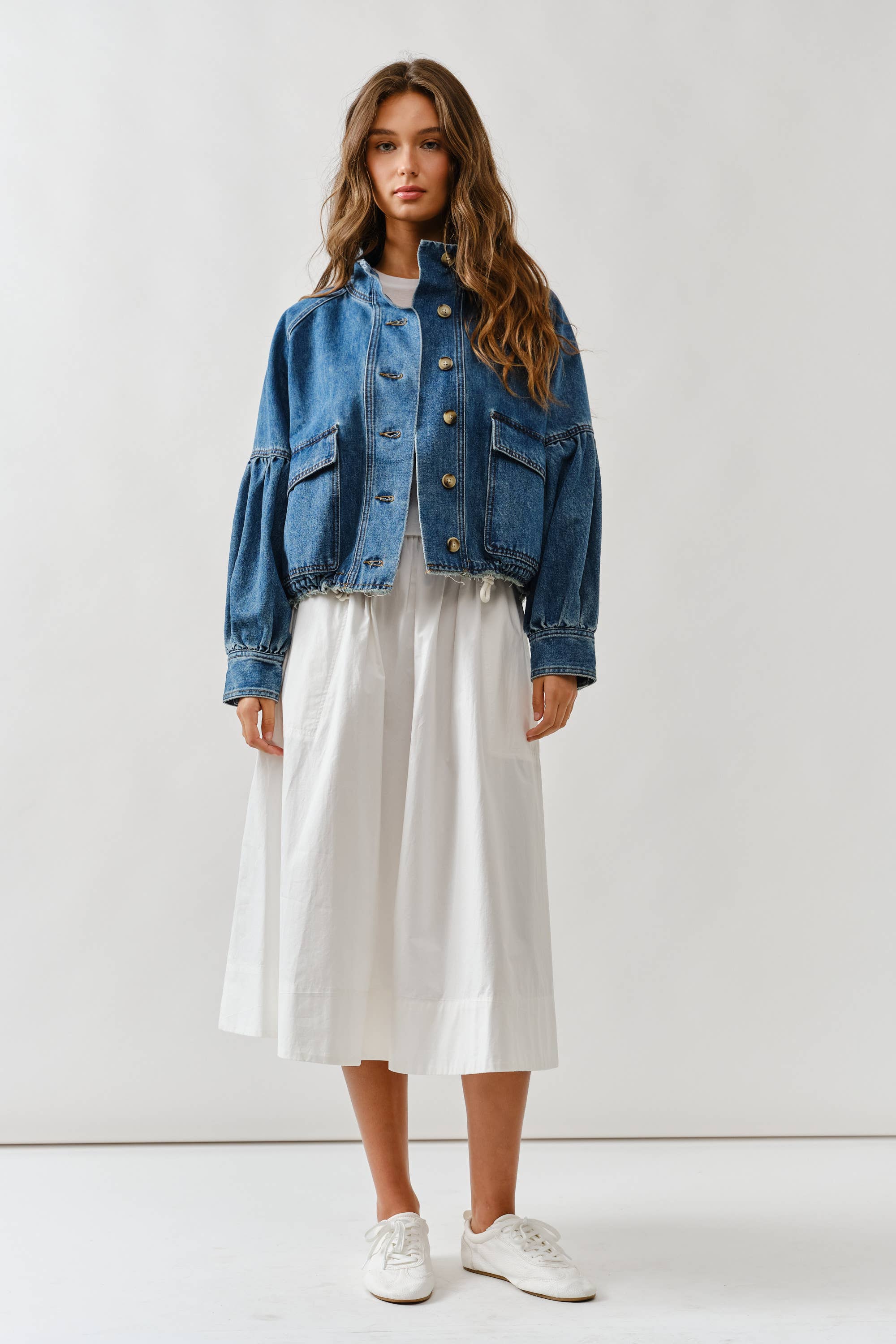 Women's Balloon Sleeve Twill Denim Jacket