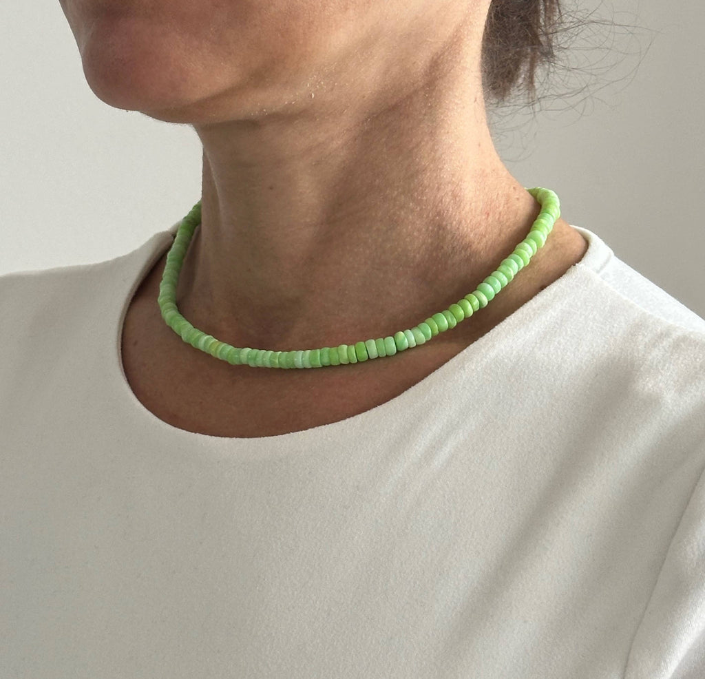 Anokhi Green Handmade Gemstone Necklace - Bright Green Neon Opal