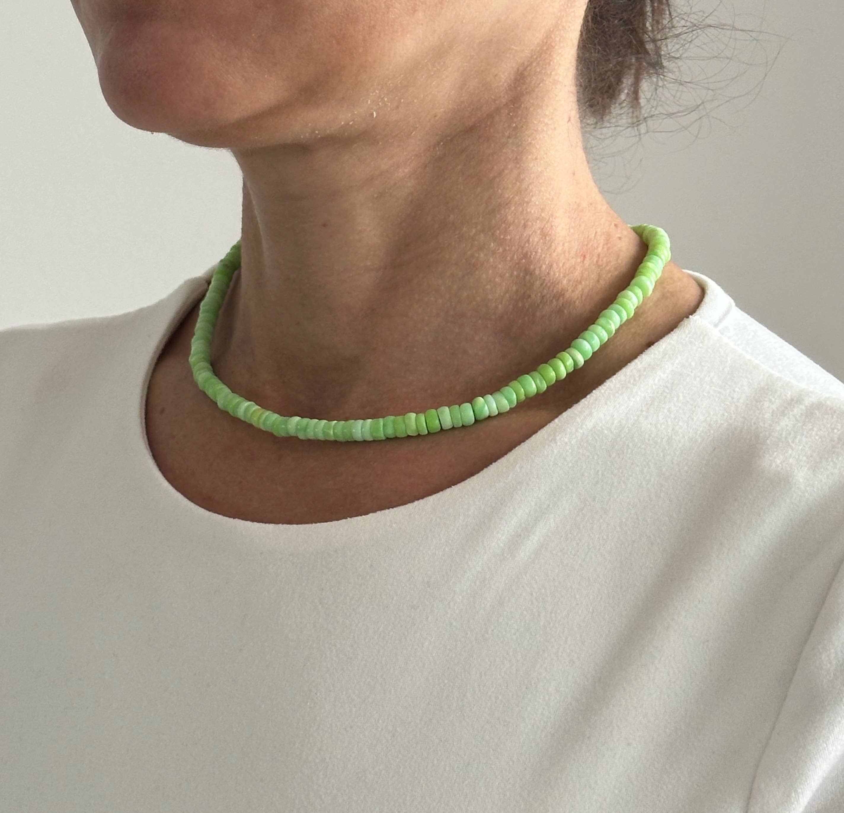 Anokhi Green Handmade Gemstone Necklace - Bright Green Neon Opal