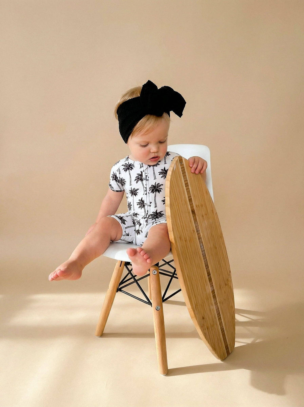 Lucky Panda Kids - Bamboo Shorty Romper - Palm Style White