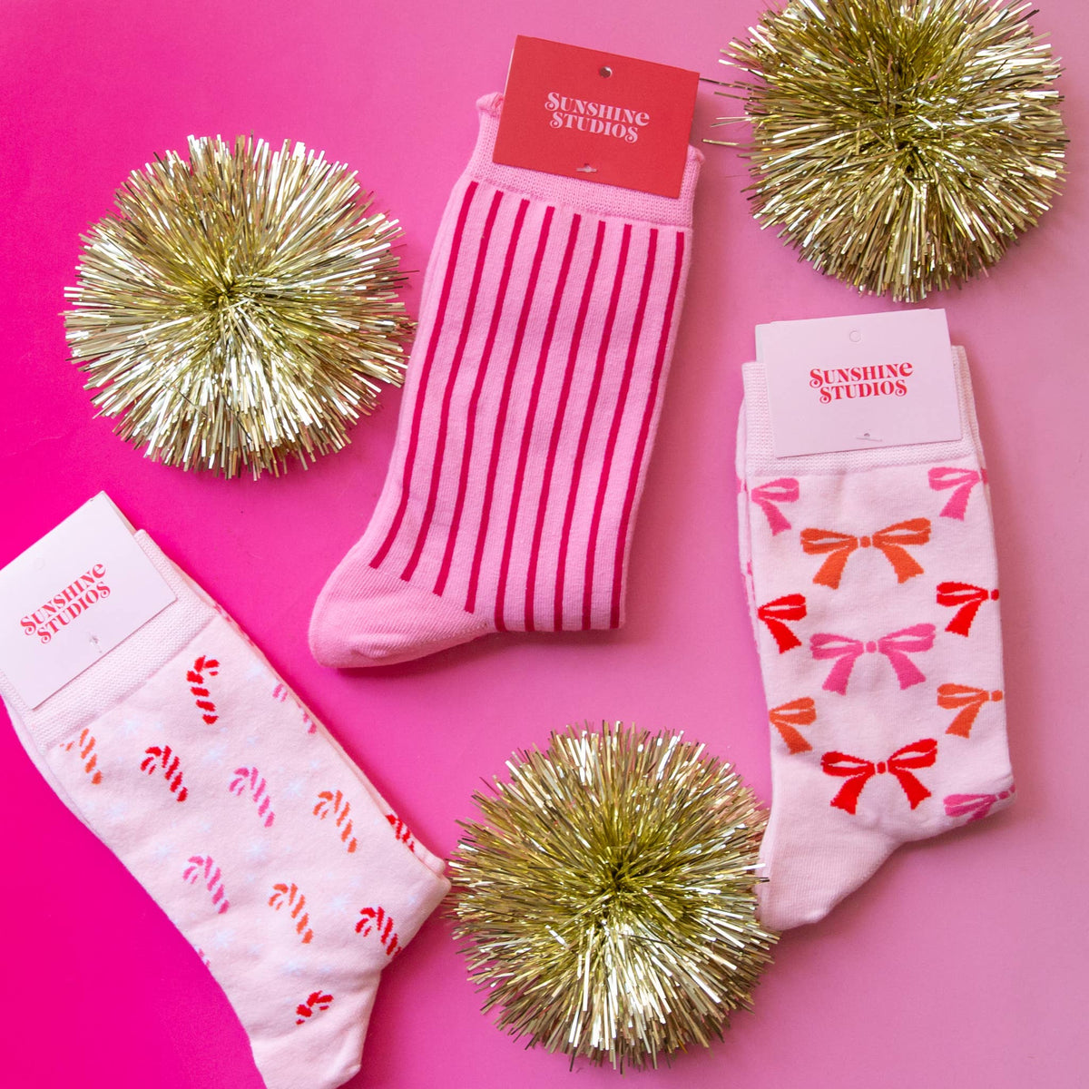 Sunshine Studios - Holiday Candy Cane Crew Socks