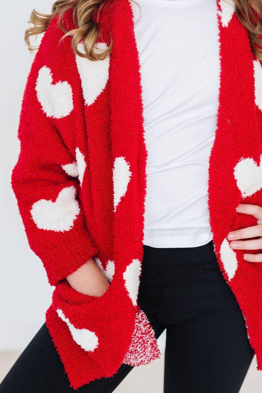 Mila & Rose - Heart Cozy Cardigan (Red & White)