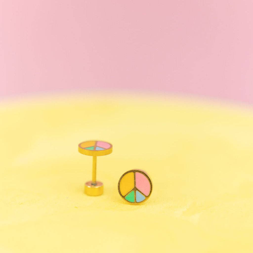 Desert Peach - Peace Sign Stud Earrings