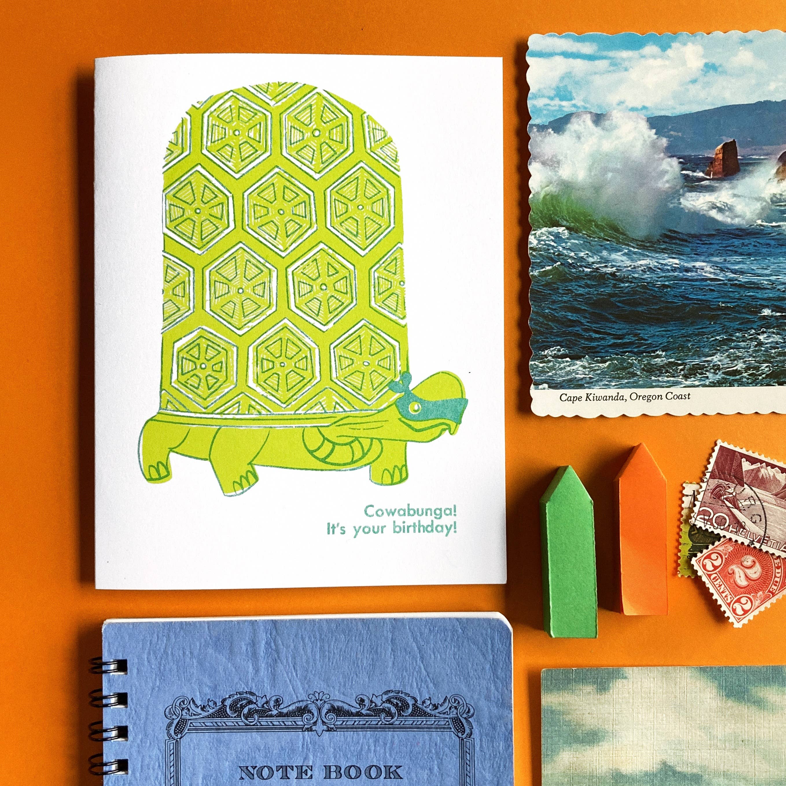 Pier Six Press Risograph Greeting Card - Cowabunga Birthday