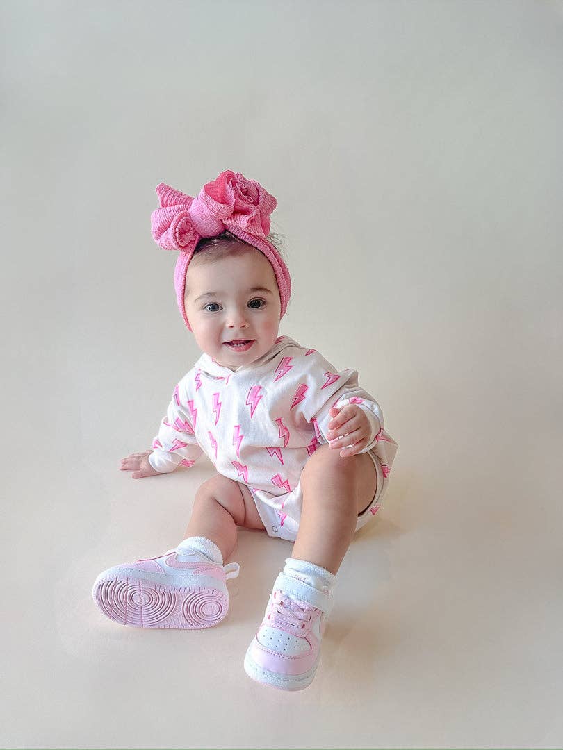 Lucky Panda Kids Hooded Bubble Romper - Pink Bolts