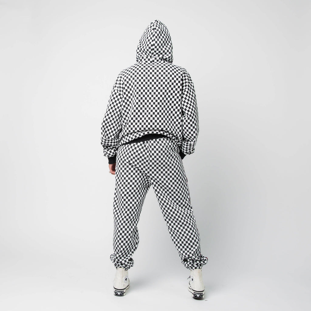 RAGS - Adult Unisex Hoodie - Black & White Mini Check