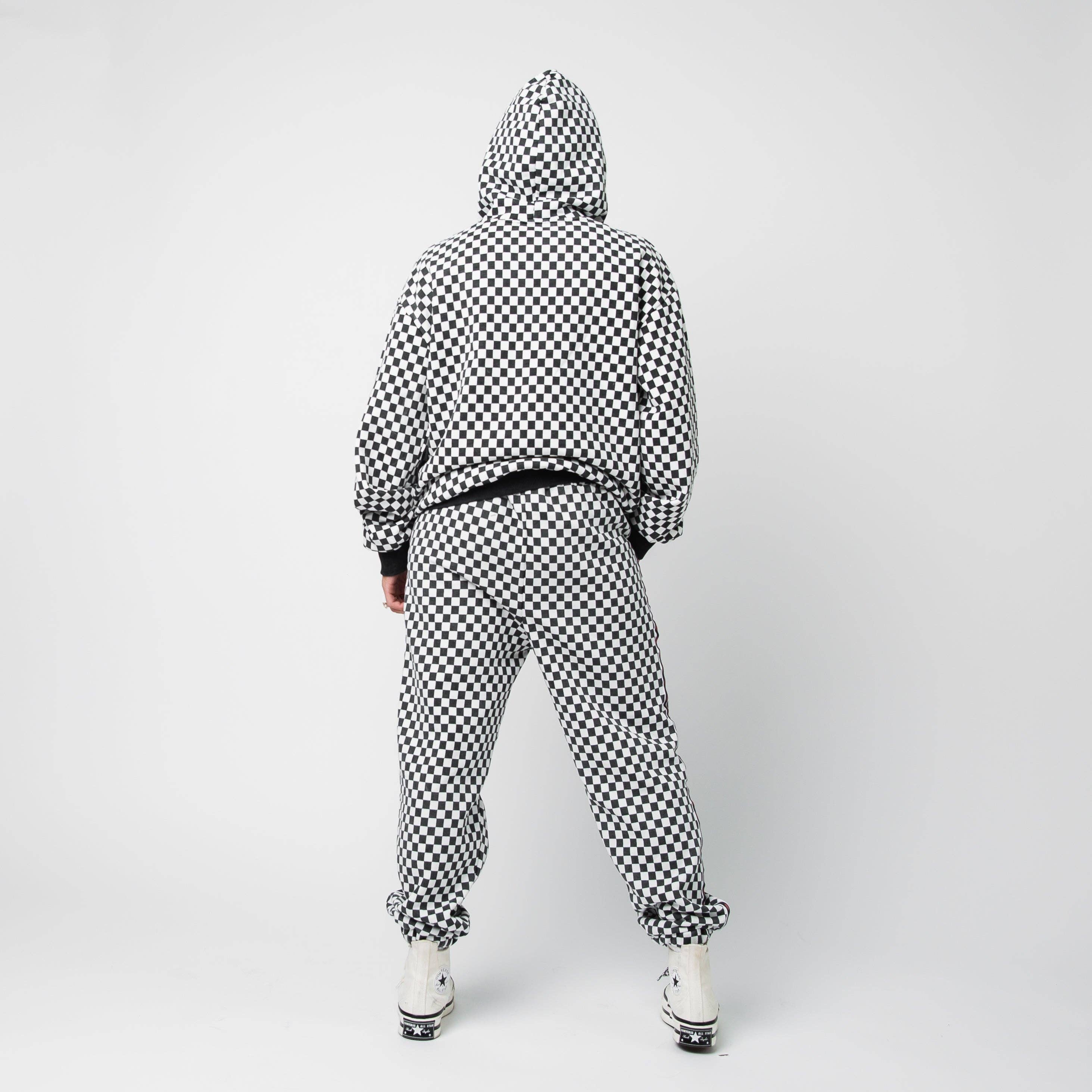 RAGS - Adult Unisex Hoodie - Black & White Mini Check