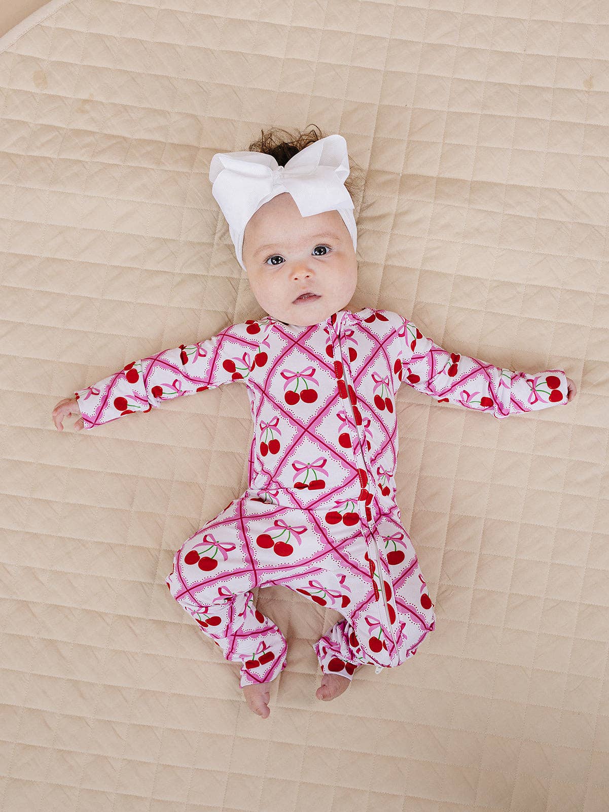Lucky Panda Kids Bamboo Zip Romper - Cherry Bow