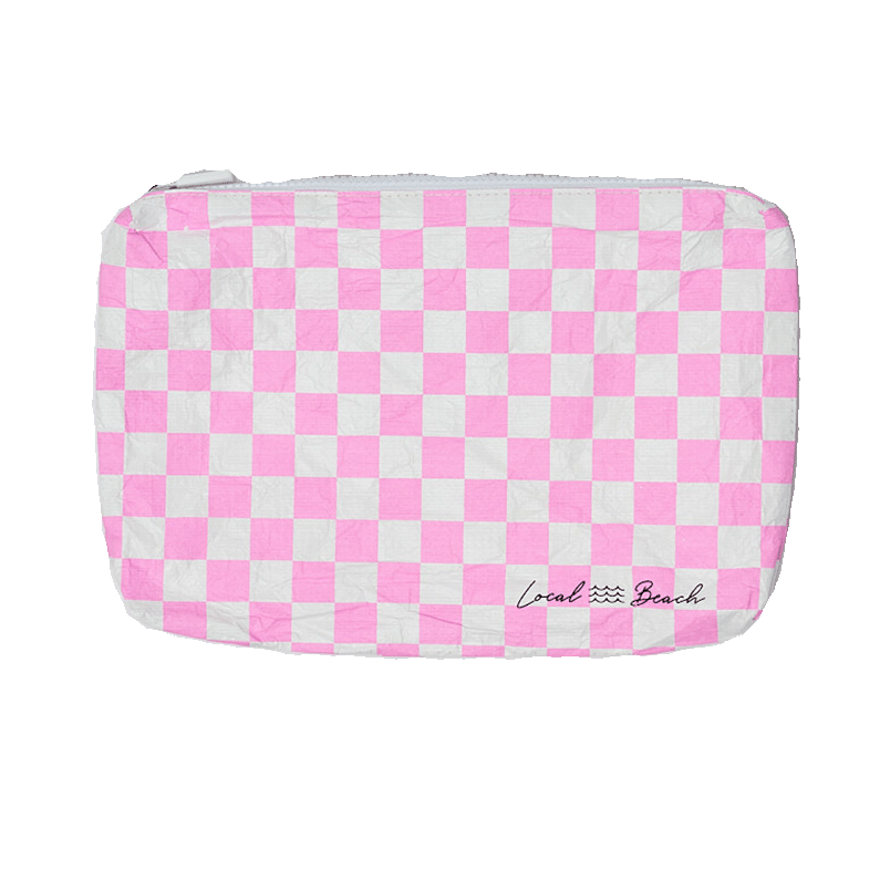 Local Beach Water Resistant Pouch - Pink Checker