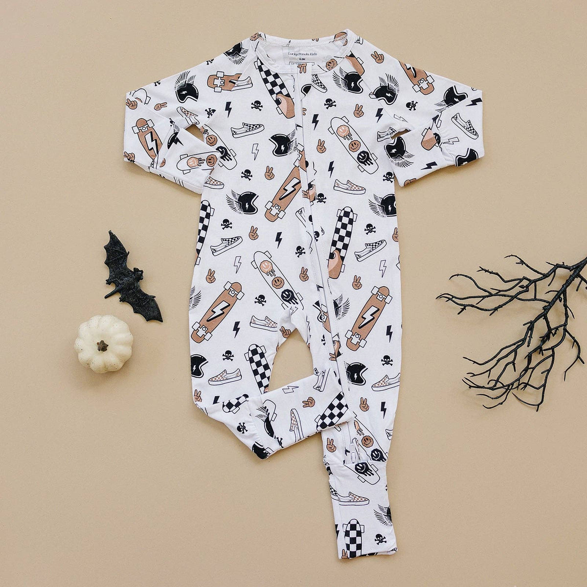 Lucky Panda Kids Bamboo Zip Romper - Sk8er