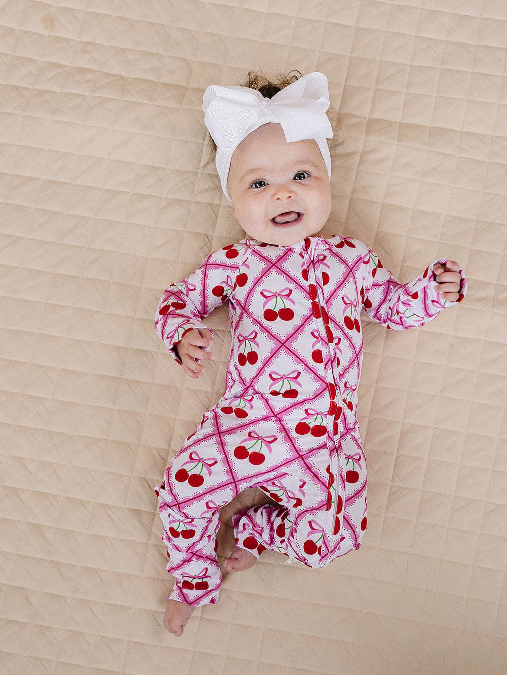 Lucky Panda Kids Bamboo Zip Romper - Cherry Bow