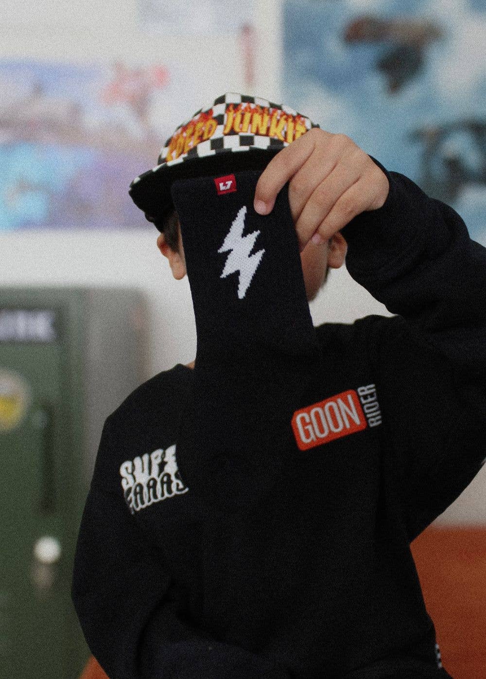 Little Trouble Crew Socks - Black Bolt