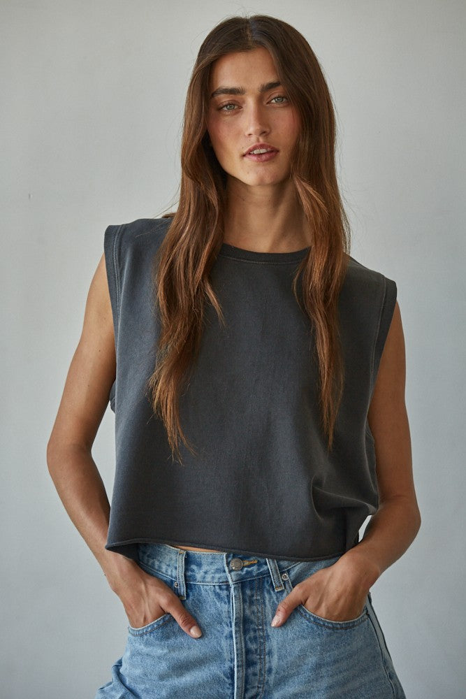 Women's Knit Round Neck Tank Top - Black