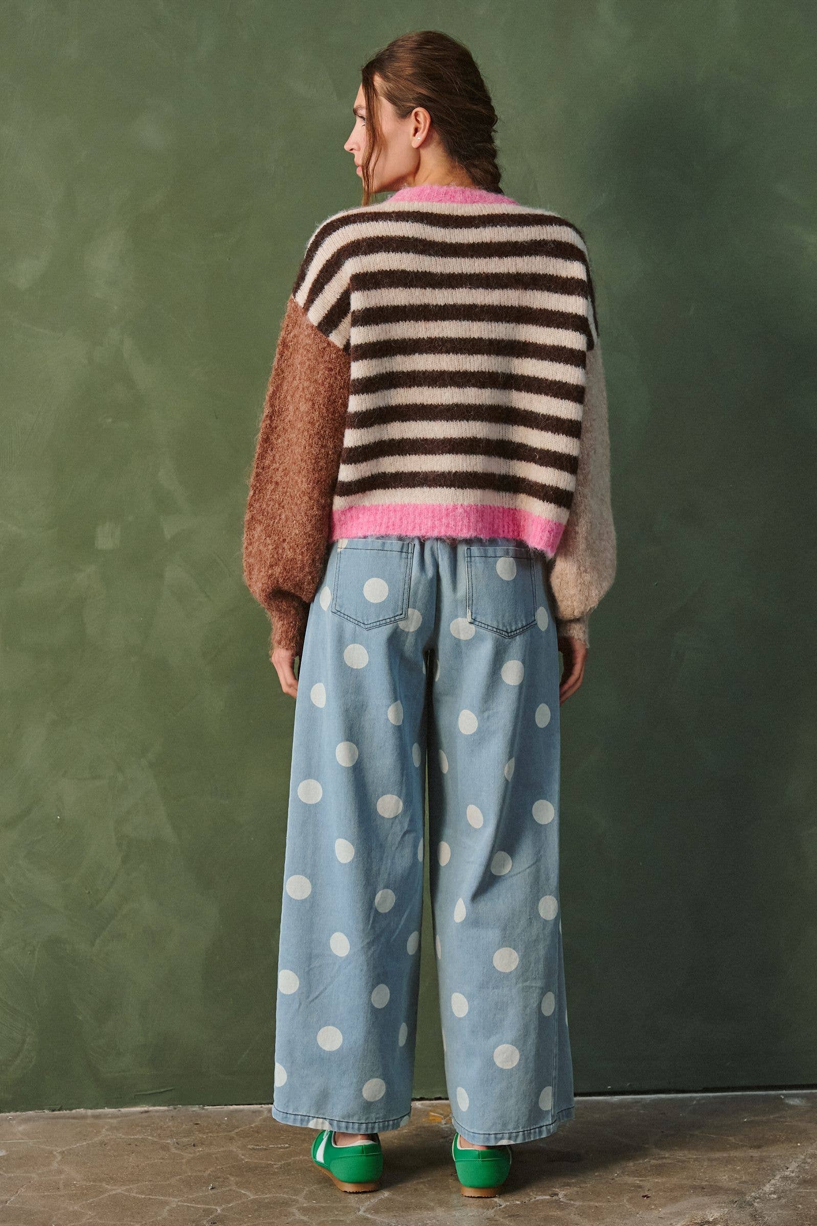 Women’s Color Pop Stripe Cardigan- Pink/Brown
