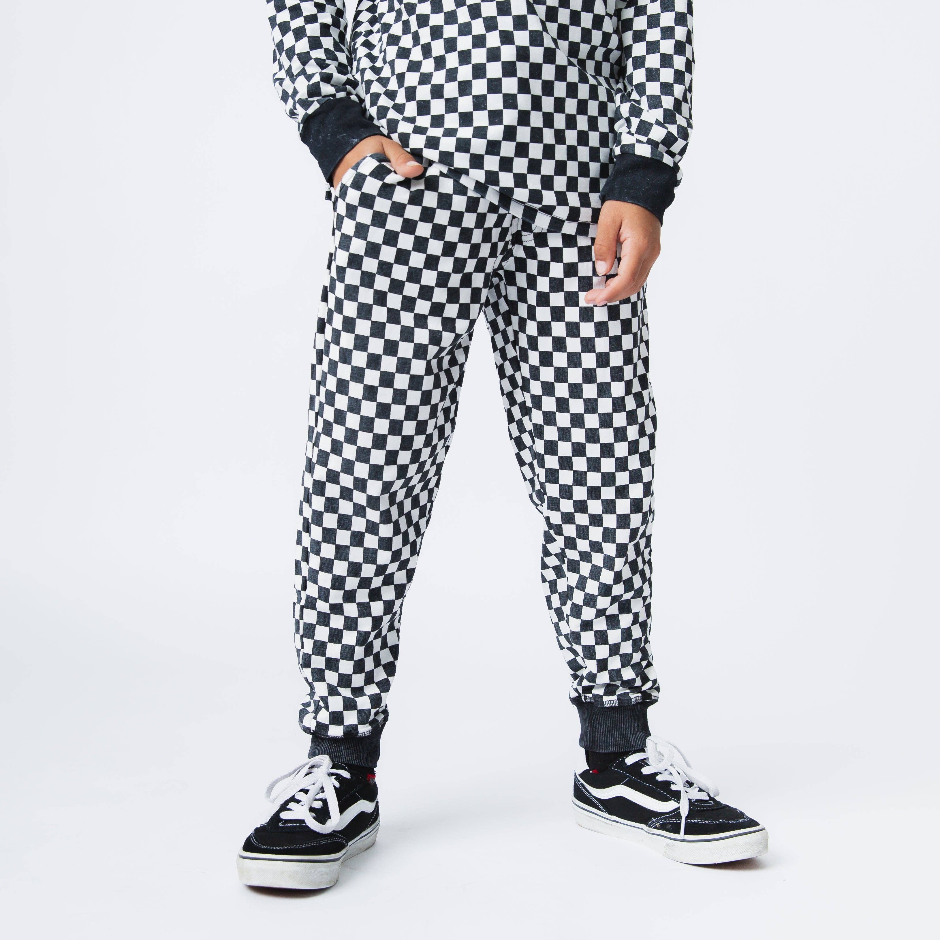 RAGS - Essentials Relaxed Fit Joggers - Black & White Mini Check