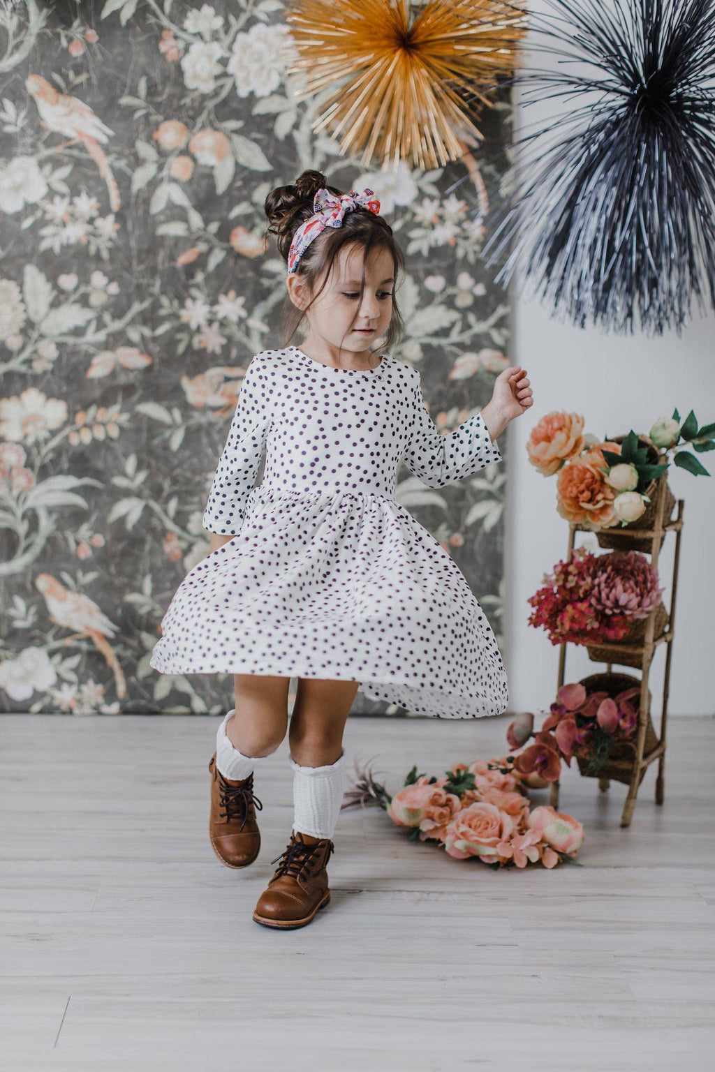 Mila & Rose 3/4 Sleeve Twirl Dress - Scattered Dot