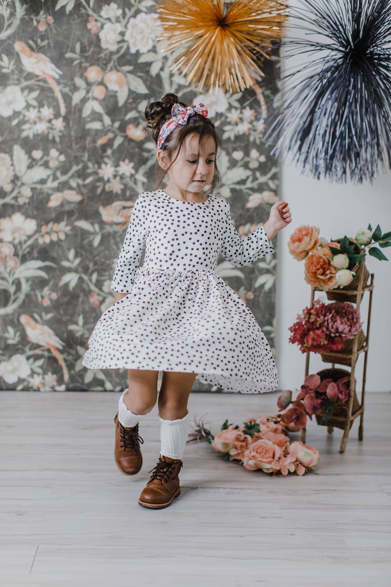 Mila & Rose 3/4 Sleeve Twirl Dress - Scattered Dot