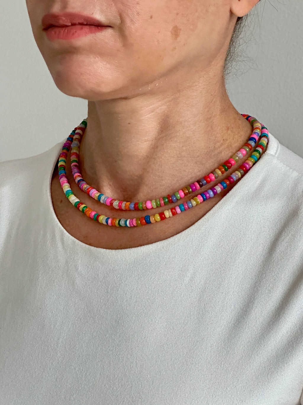 Anokhi Green Handmade Gemstone Necklace - Pink Green Bright Candy Opal