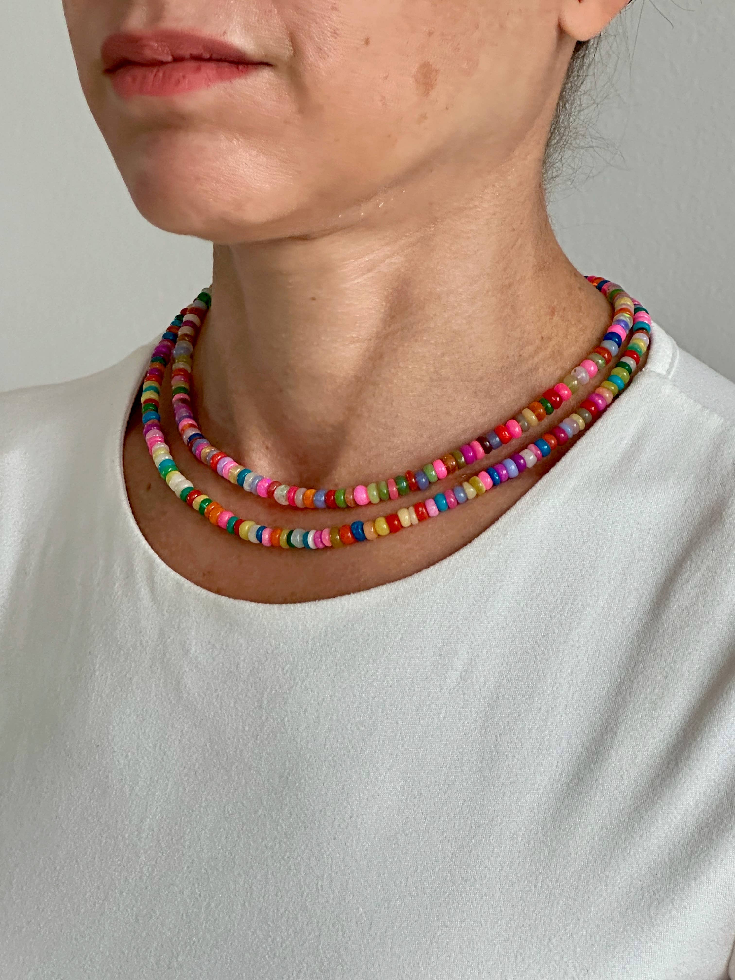 Anokhi Green Handmade Gemstone Necklace - Pink Green Bright Candy Opal