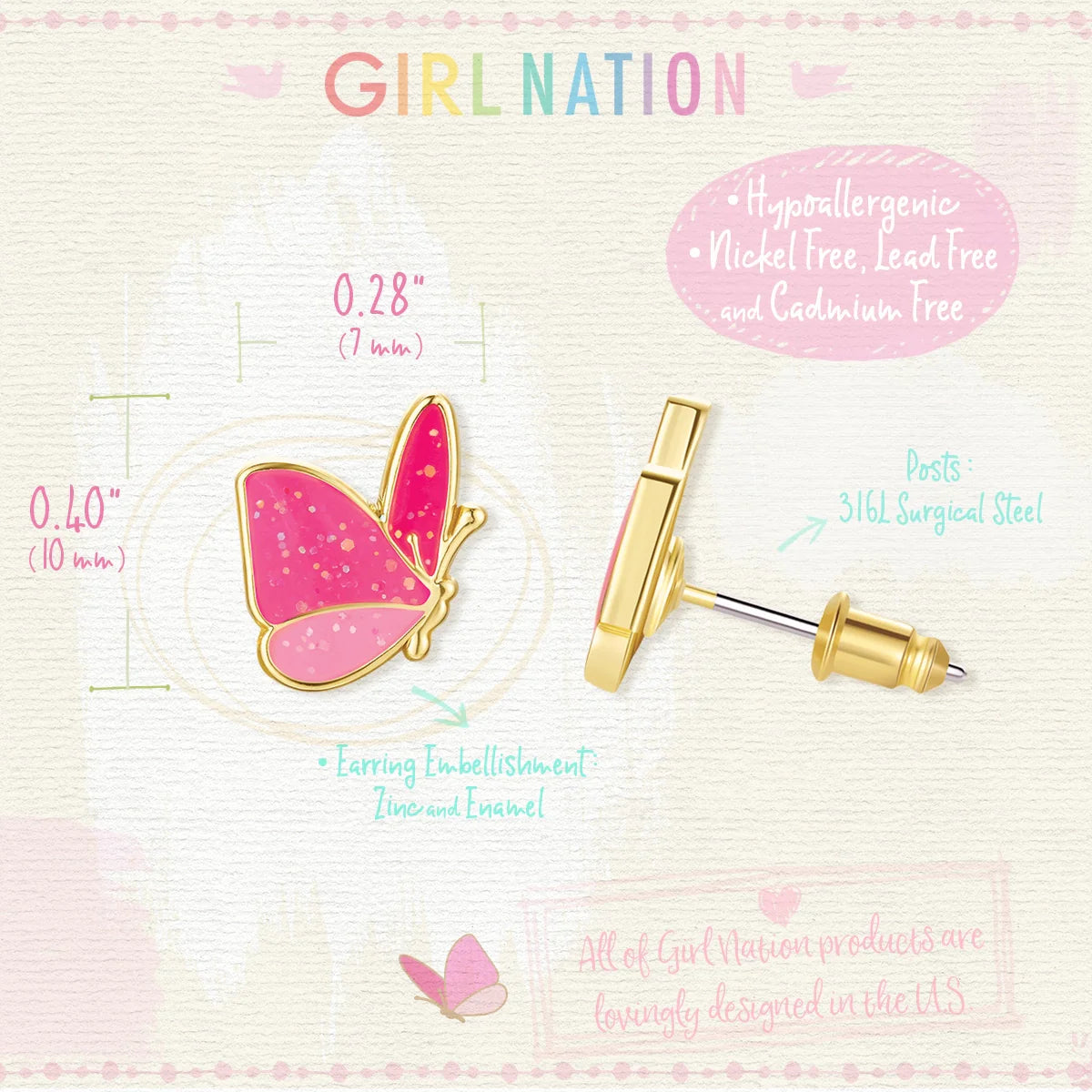 Girl Nation Earrings - Glitter Butterfly