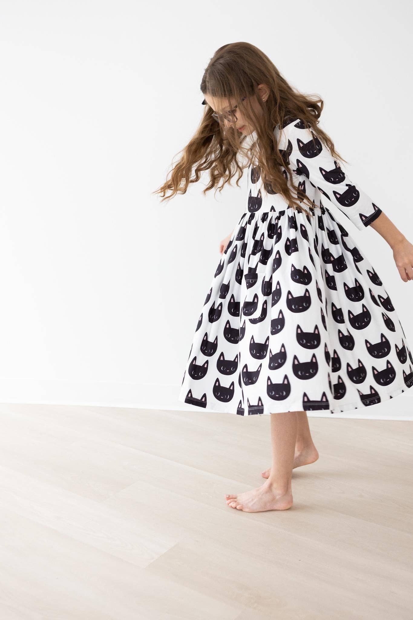 Mila & Rose 3/4 Sleeve Pocket Twirl Dress - Purrfect