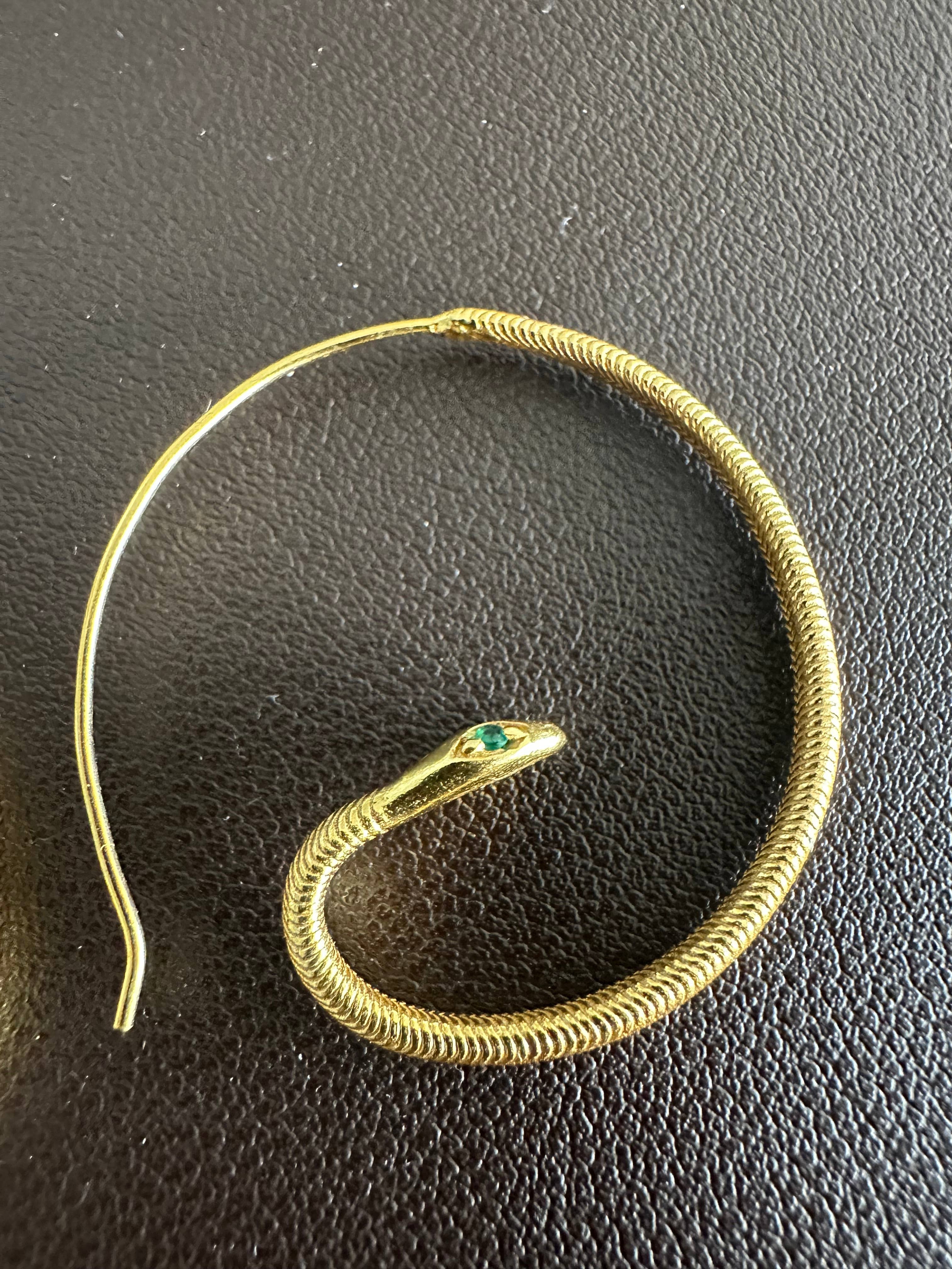 Anokhi Green Handmade Gemstone Earrings - Baby Snake Gold Plated Hoops