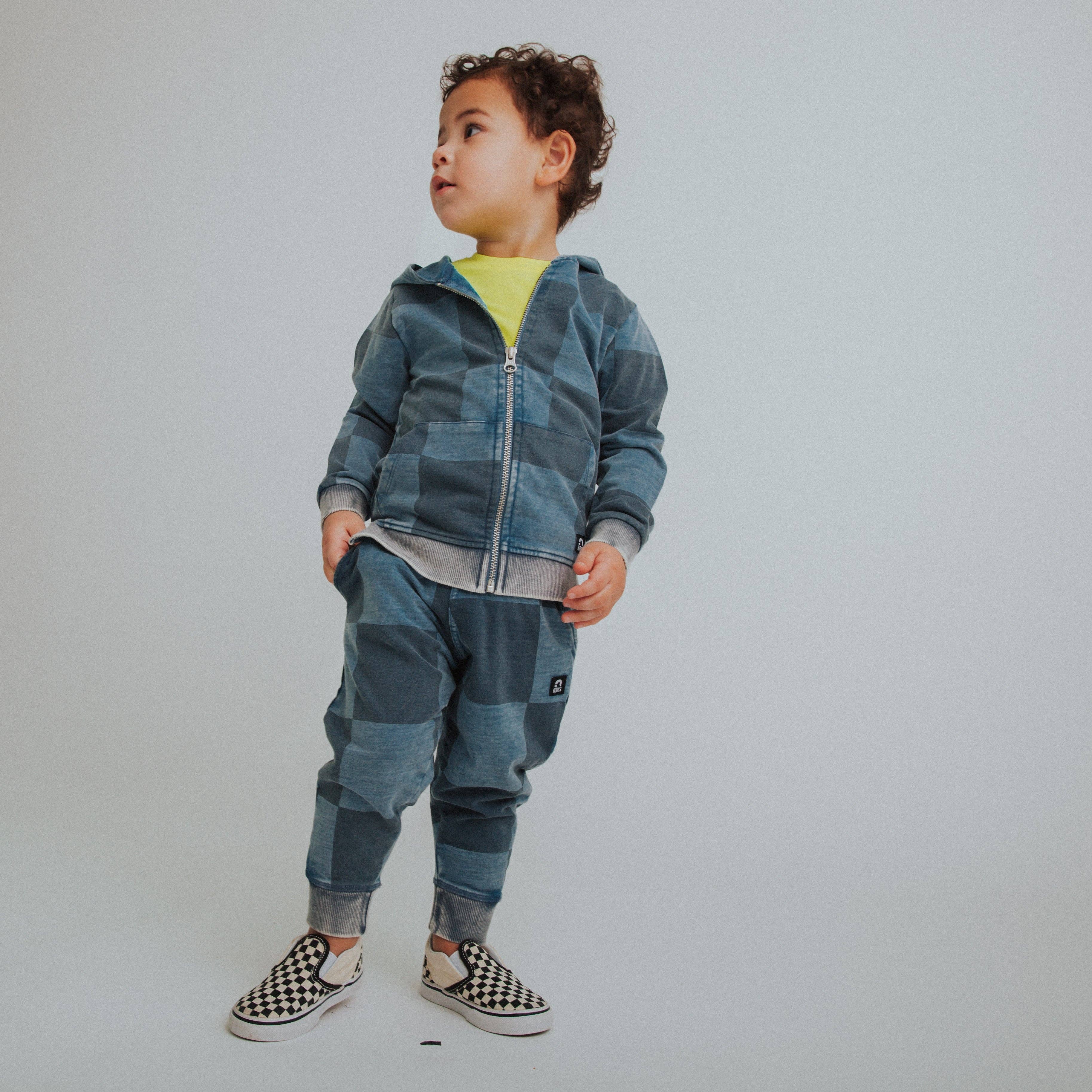RAGS - Kids Zip-Up Hoodie - Blue Denim Check