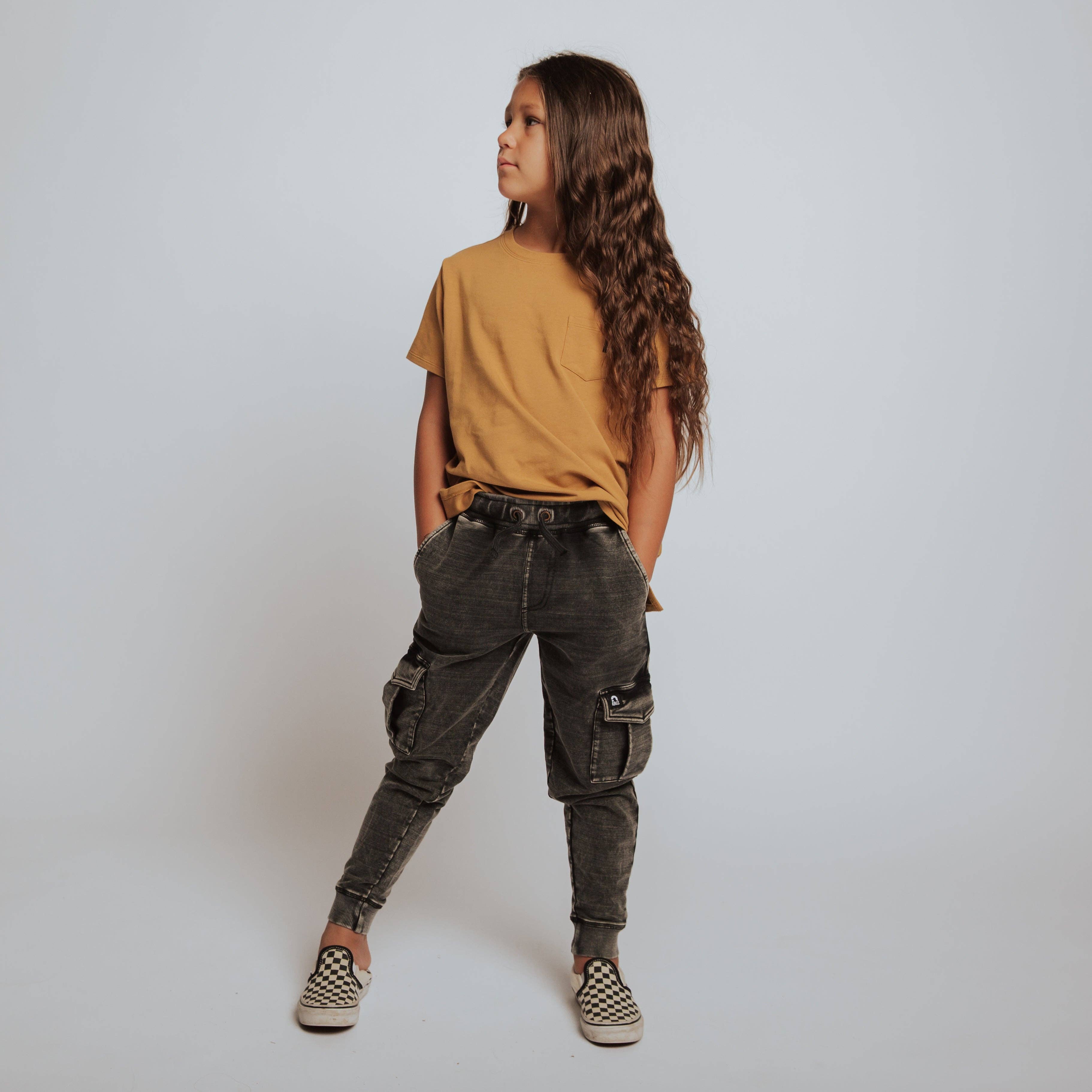 RAGS - Relaxed Fit Cargo Joggers - Washed Black Denim