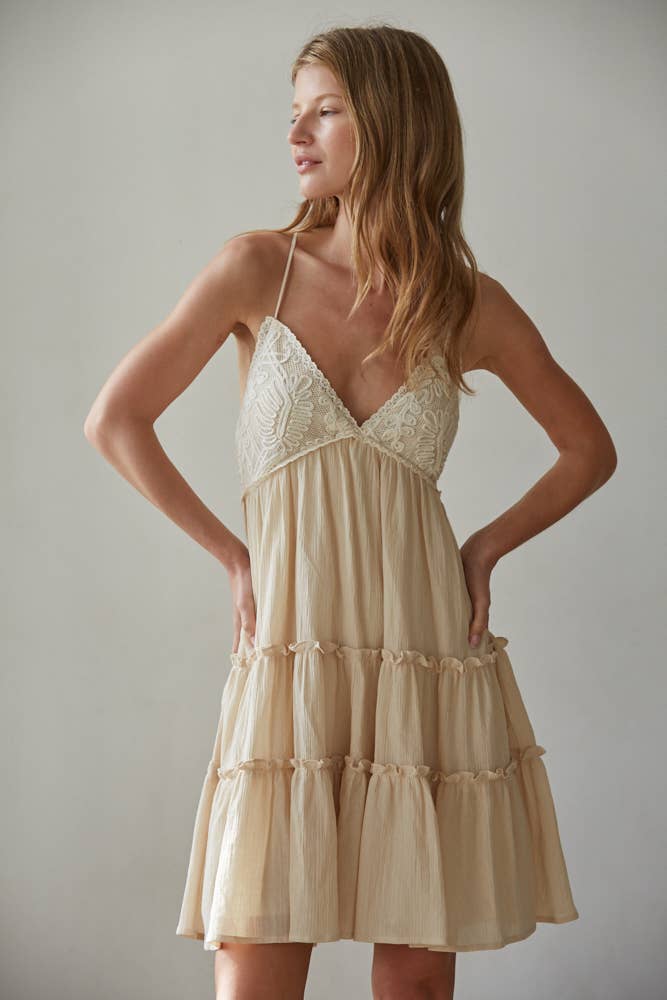Women's Woven Cotton Sleeveless Ruffle Mini Dress - Natural