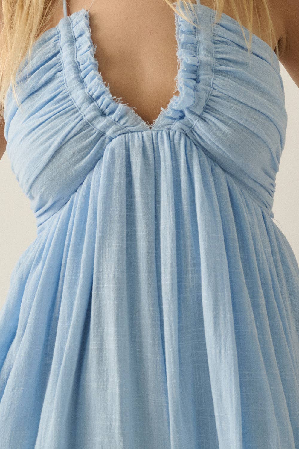 Women’s Tie-Back Halter Pocket Maxi Dress - Chambray