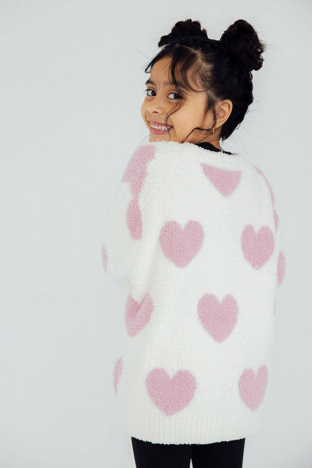 Mila & Rose - Heart Cozy Cardigan (White & Pink)