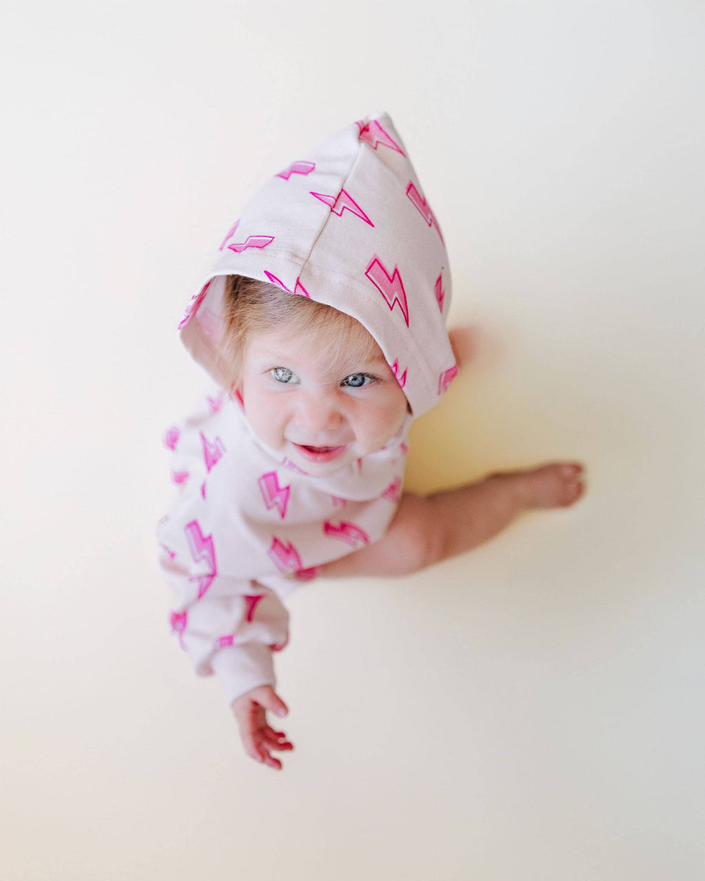 Lucky Panda Kids Hooded Bubble Romper - Pink Bolts