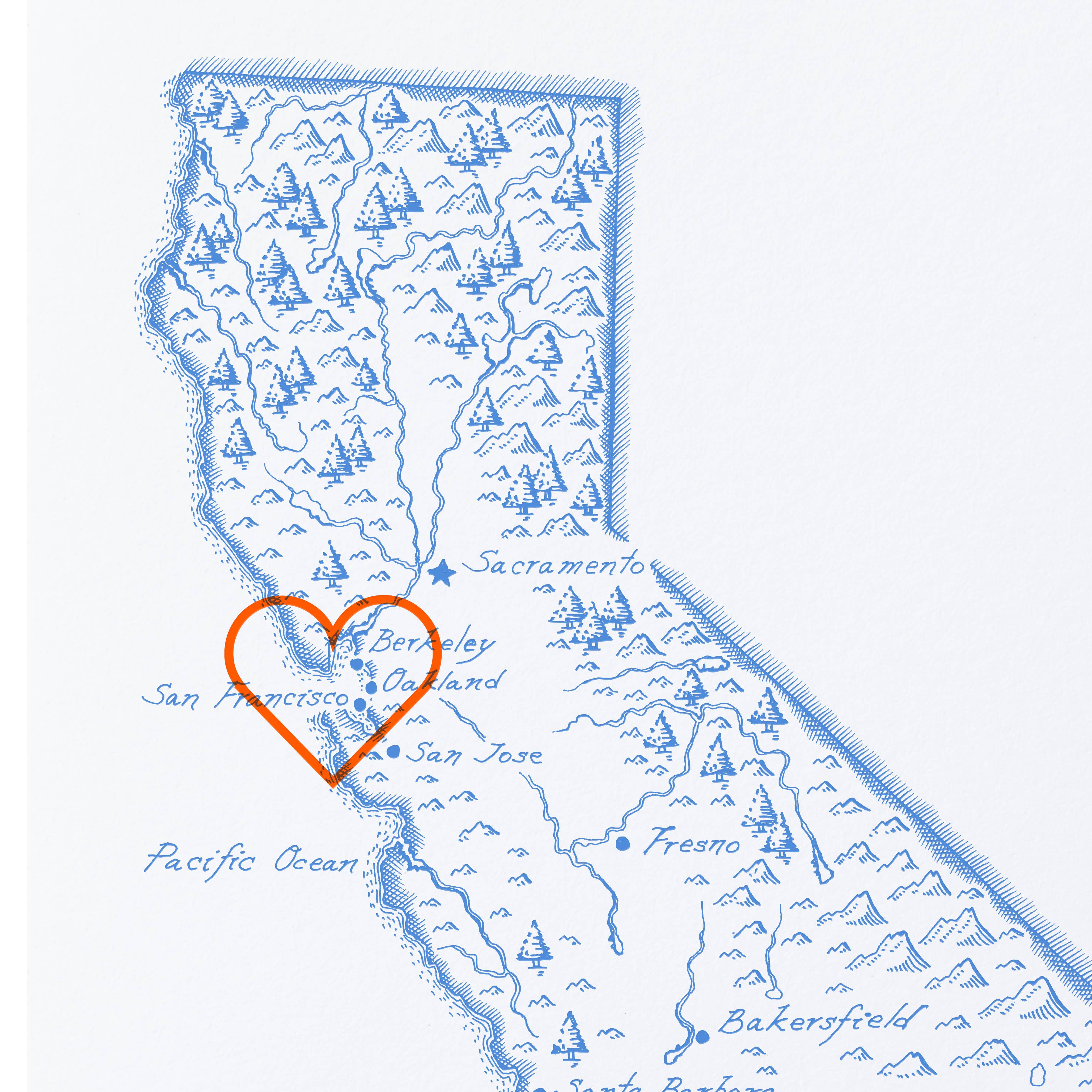 Sweet Bippy Press - California - Bay Area Heart Greeting Card