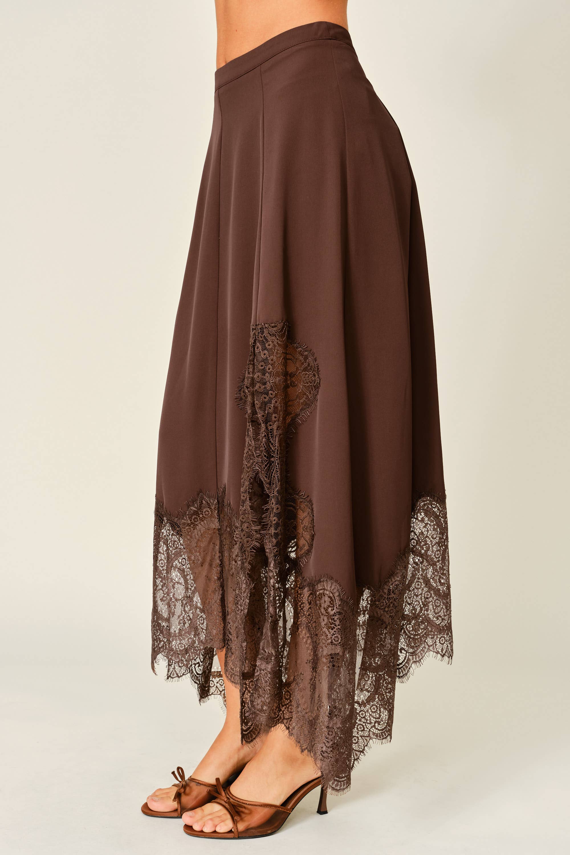 Women's Lace Midi Skirt - Brown
