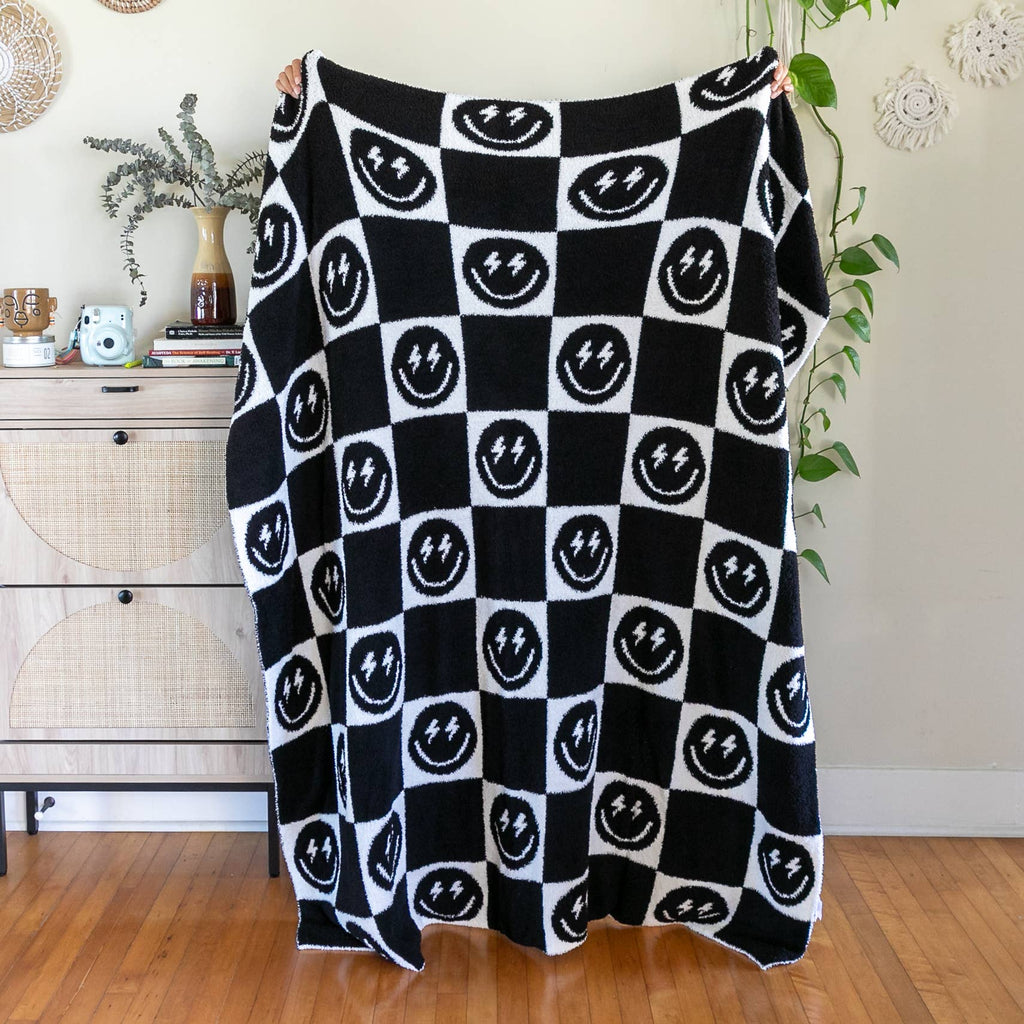 Living Royal Throw Blanket - Checkered w/ Happy Faces
