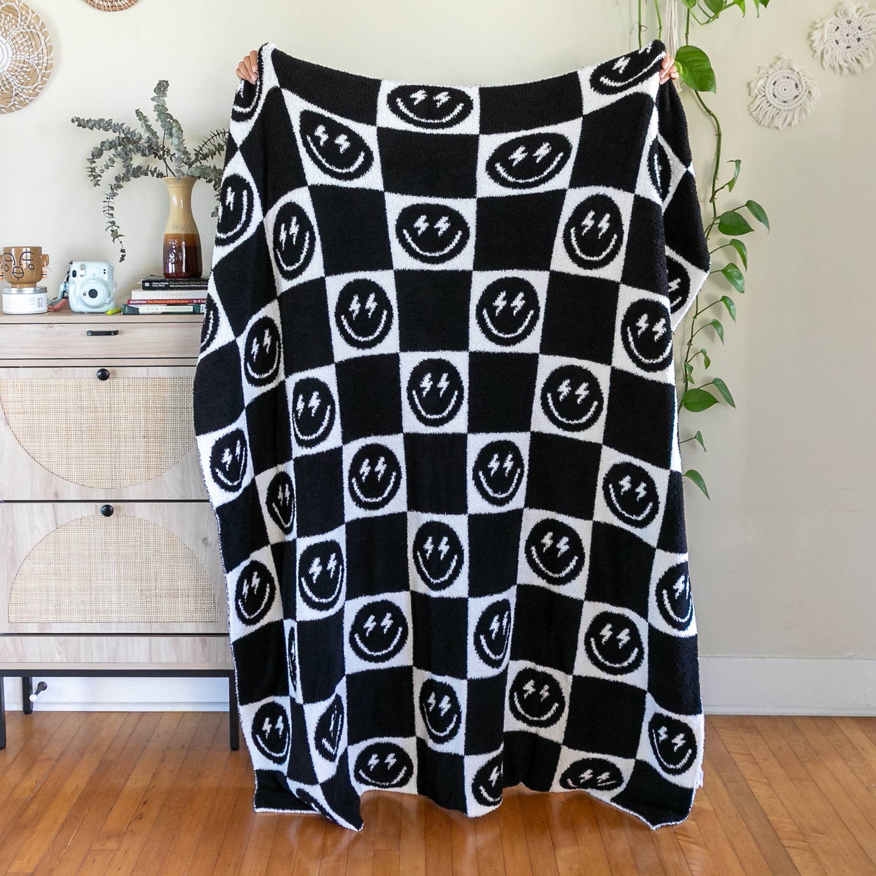Living Royal Throw Blanket - Checkered w/ Happy Faces