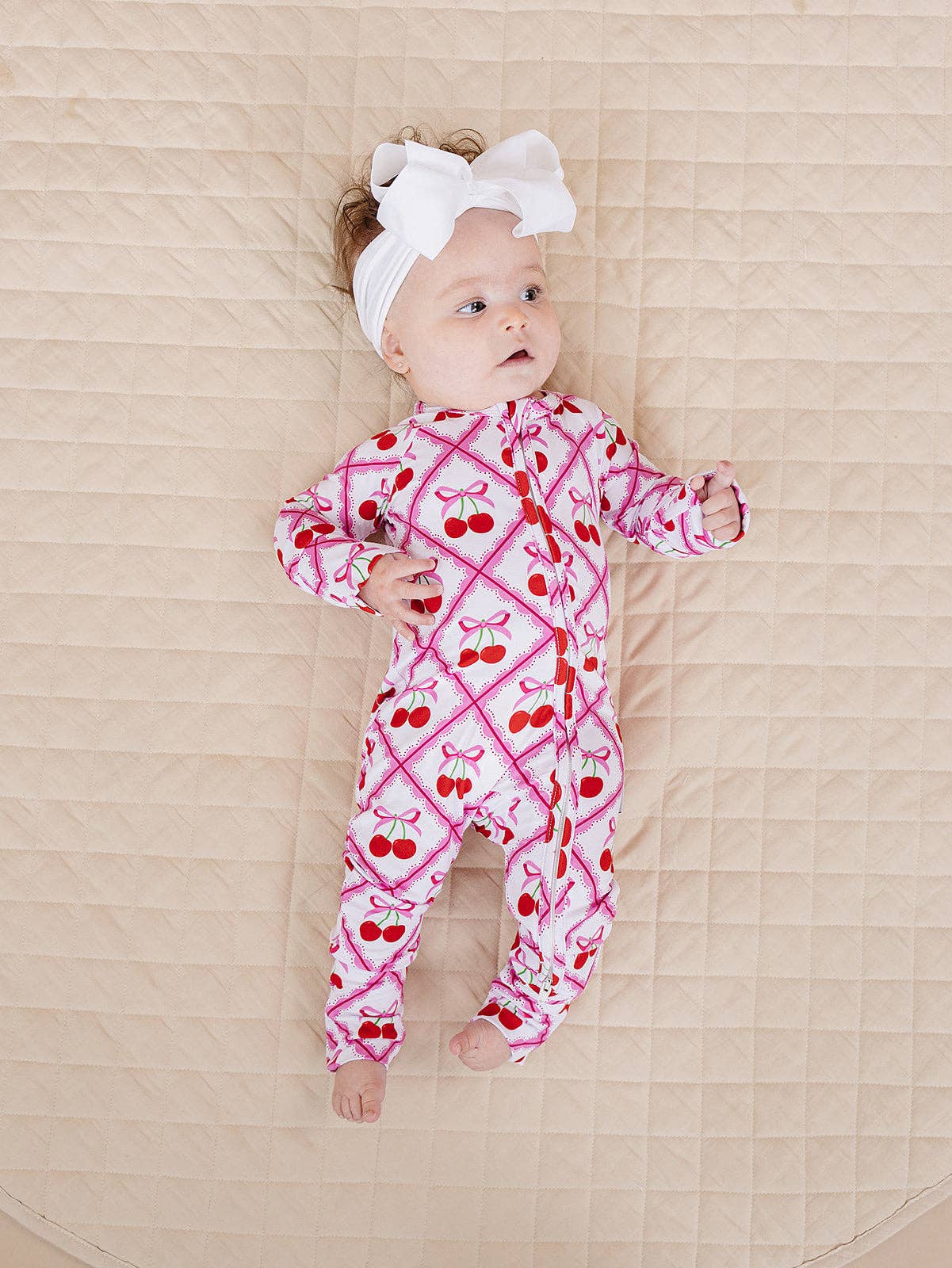 Lucky Panda Kids Bamboo Zip Romper - Cherry Bow