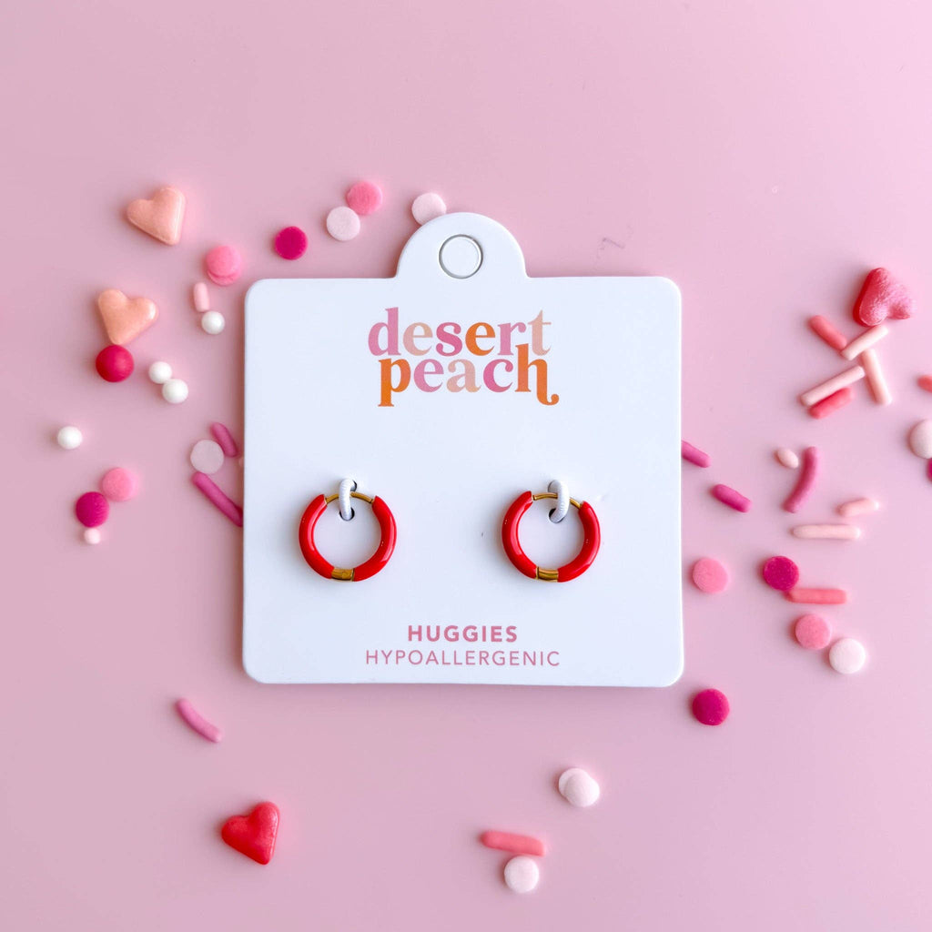 Desert Peach - Red Huggie Hoops