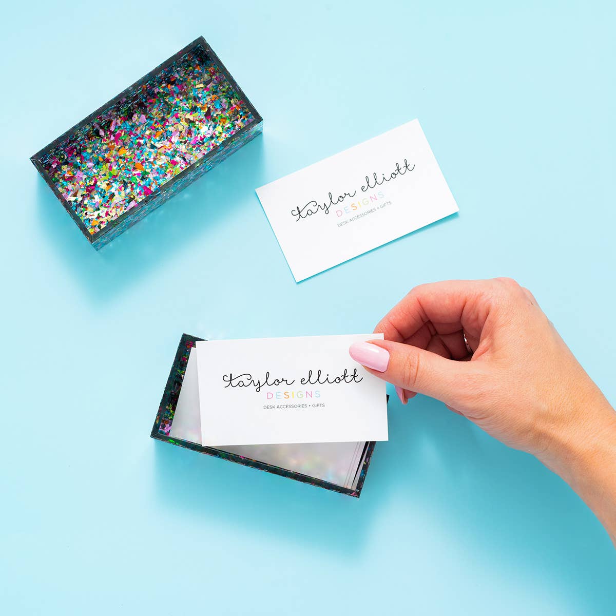 Taylor Elliott Designs - Acrylic Business Card Holder - Colorful Confetti