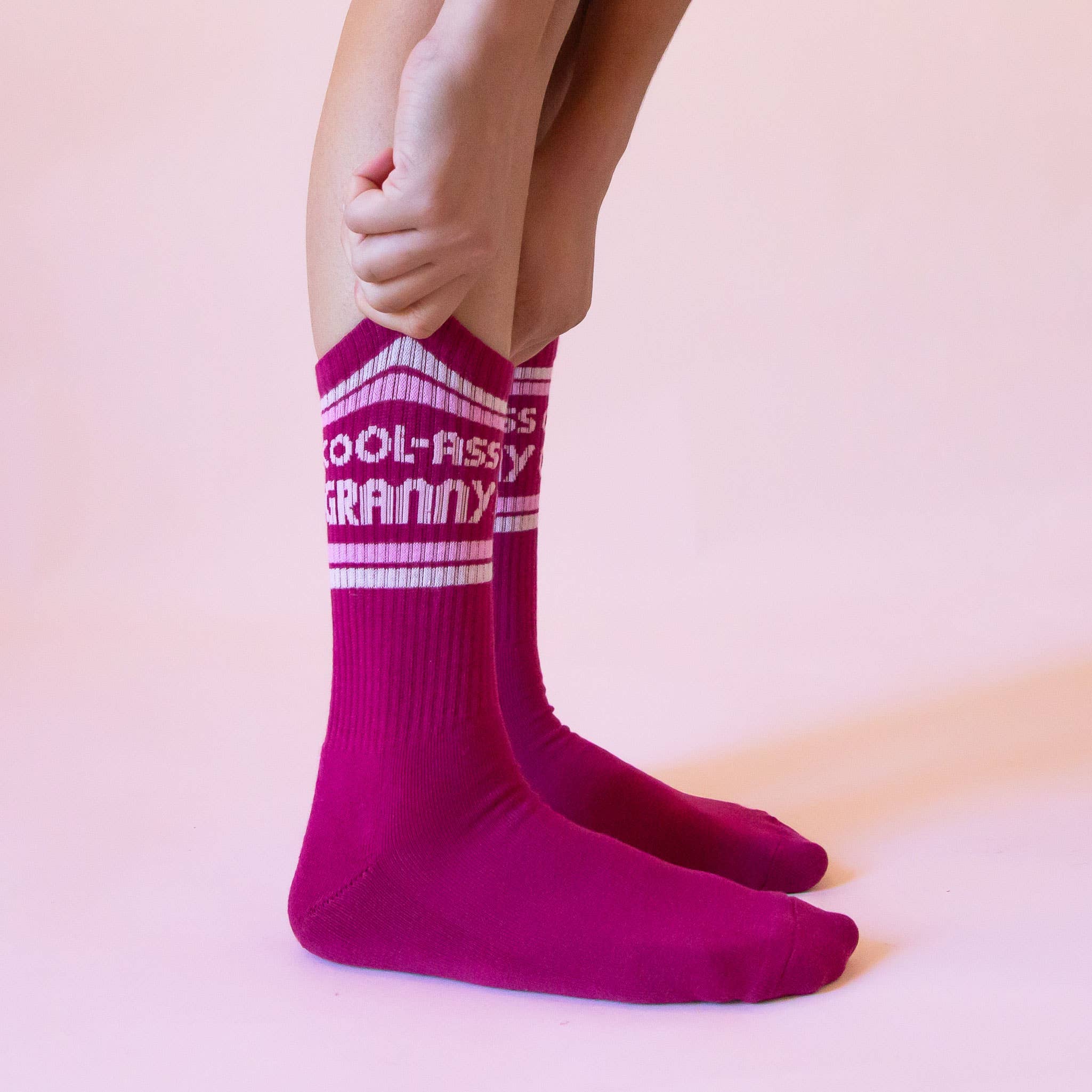 Sunshine Studios Ribbed Crew Socks - Cool Ass Granny Striped