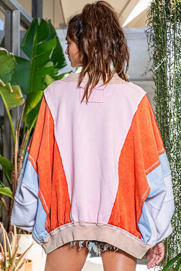 Women's Colorblock  Zip Up Jacket - Pink/Orange/Blue