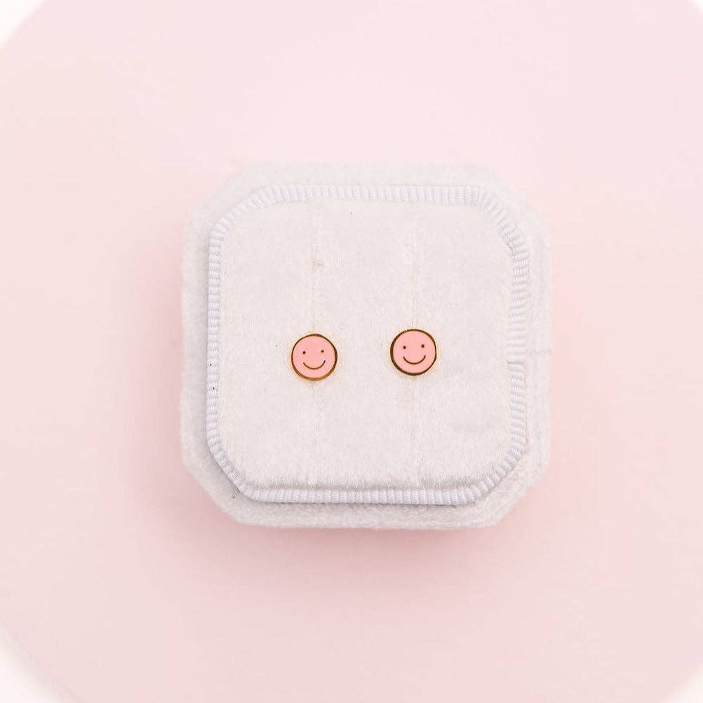 Desert Peach - Pink Smiley Stud Earrings