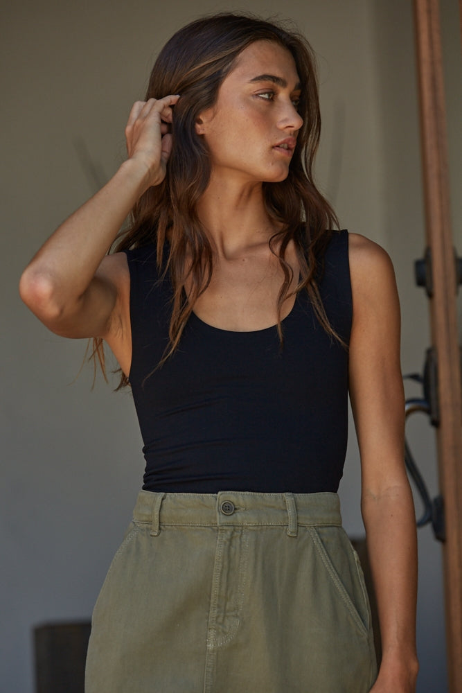 Women's Double Layered Seamless Top - Black