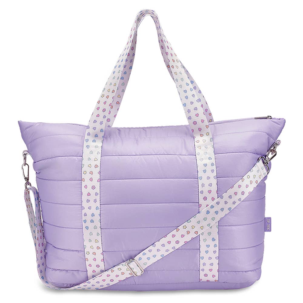 Top Trenz Inc Puffer Tote - Purple w/ Rainbow Heart Straps