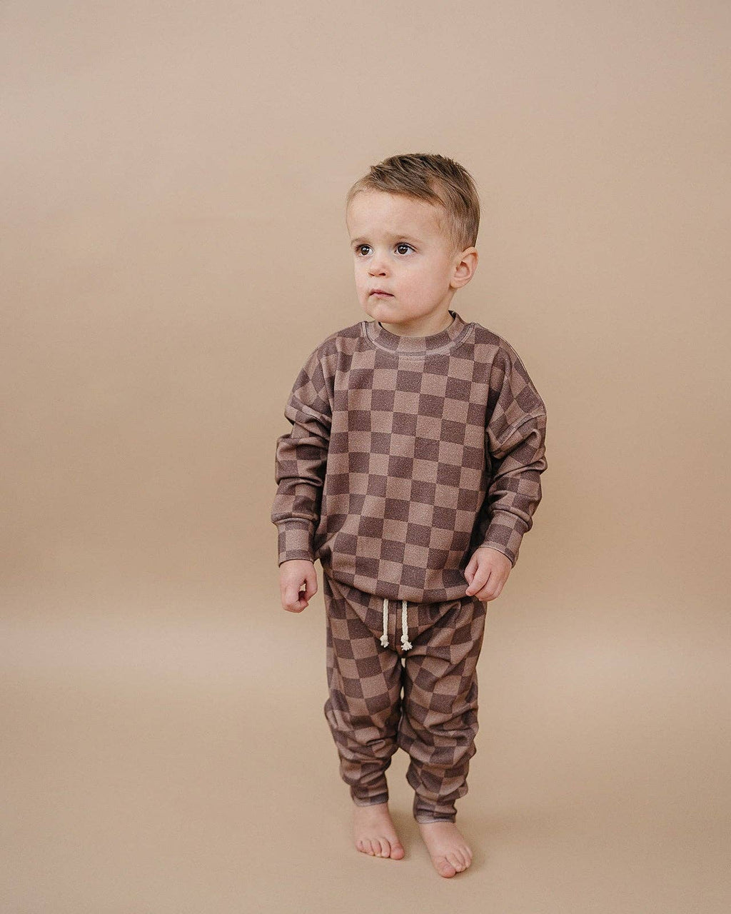 Lucky Panda Kids Jogger Set - Espresso Checkered